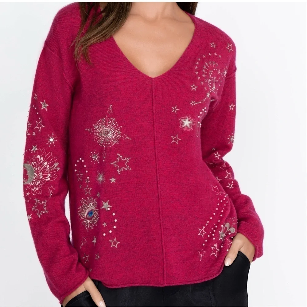 Johnny Was XANDRA cashmere blend V‑NECK PULLOVER NWT